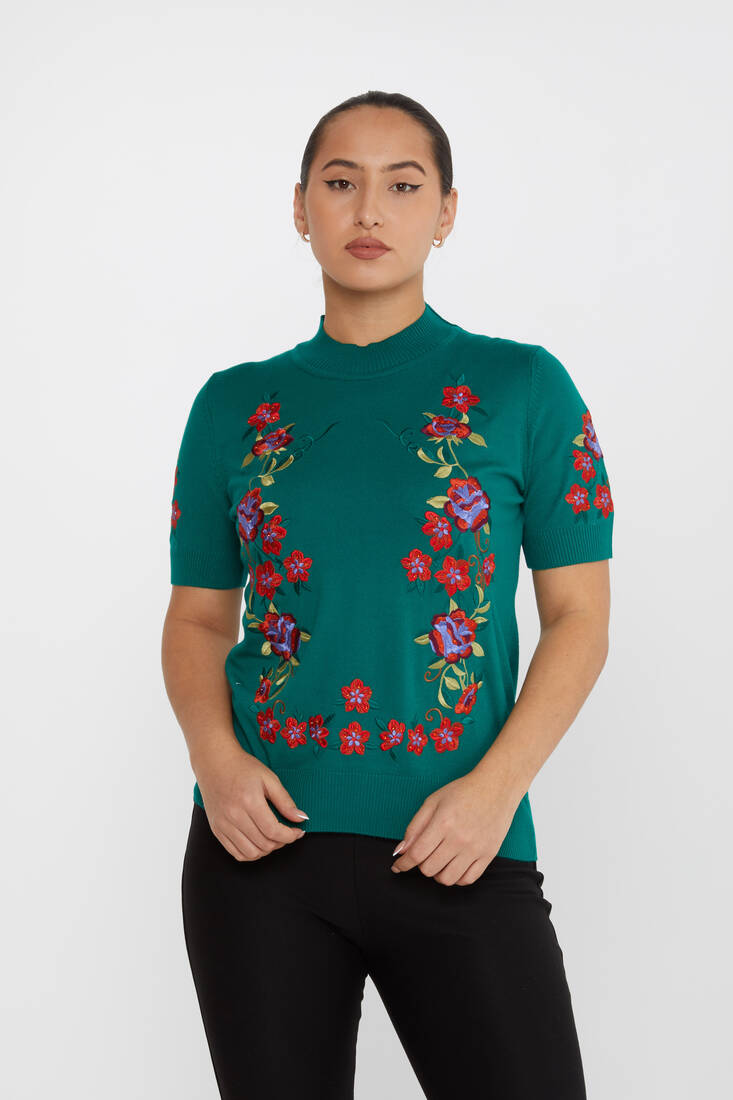 Kazee - Kadın Triko Amerikan Model Çiçek Desenli Yeşil - 15876 | KAZEE Kazee - Kadın Triko Amerikan Model Çiçek Desenli Yeşil - 15876 | KAZEE