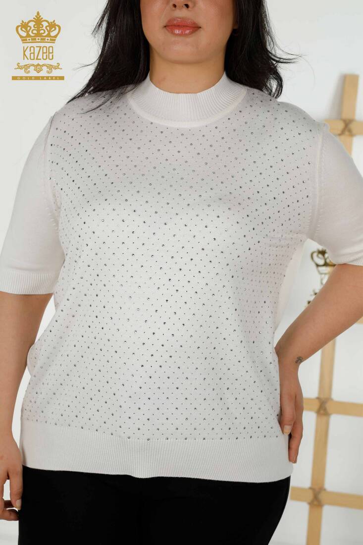 Kadın Triko Amerikan Model Ekru - 16950 | KAZEE Kadın Triko Amerikan Model Ekru - 16950 | KAZEE