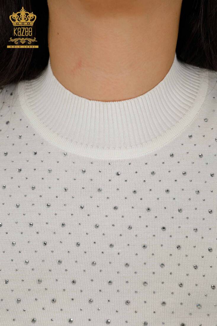 Kadın Triko Amerikan Model Ekru - 16950 | KAZEE Kadın Triko Amerikan Model Ekru - 16950 | KAZEE
