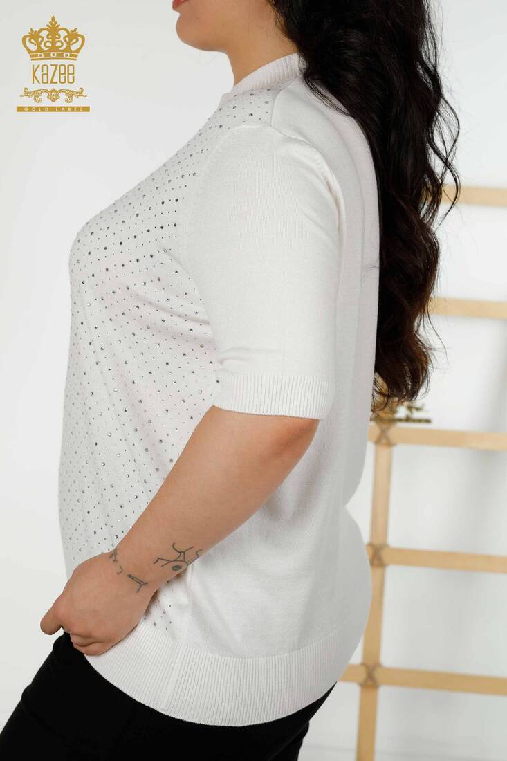 Kadın Triko Amerikan Model Ekru - 16950 | KAZEE Kadın Triko Amerikan Model Ekru - 16950 | KAZEE