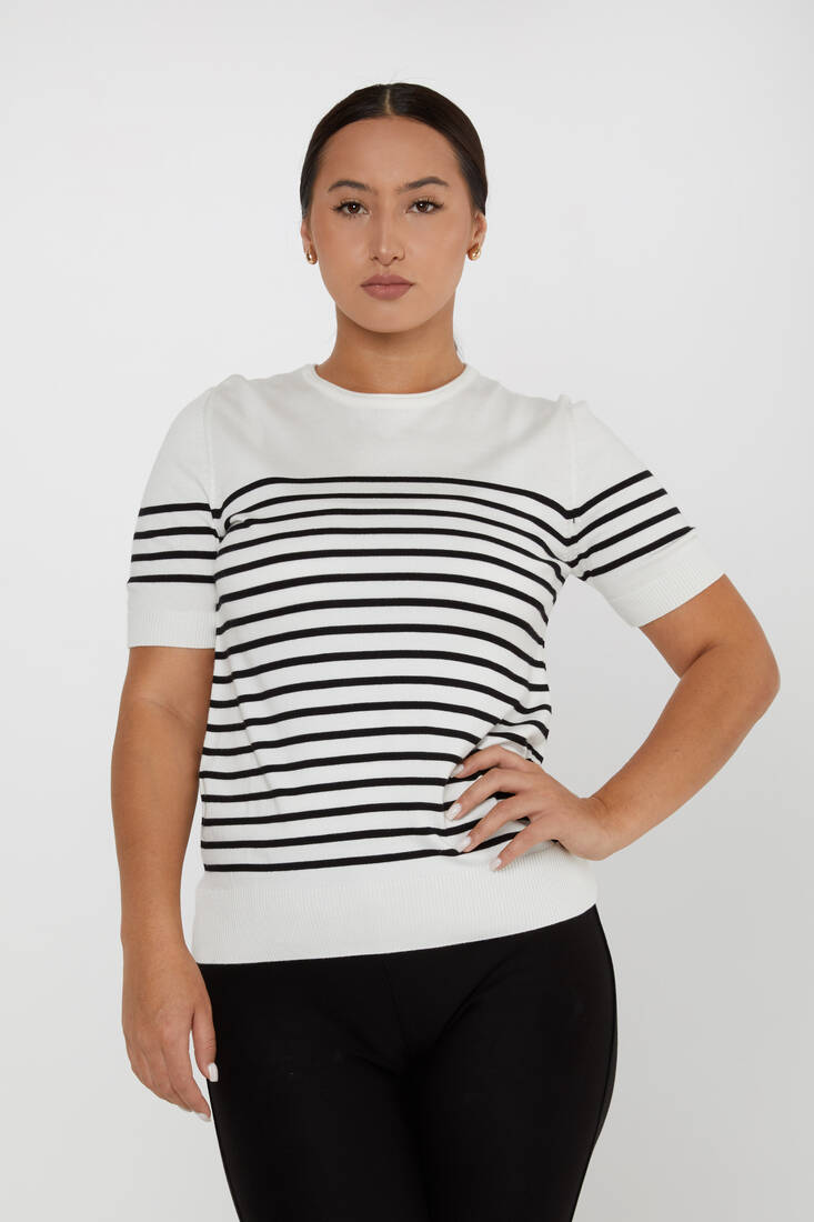 Kadın Triko Amerikan Model Ekru - 30396 | KAZEE Kadın Triko Amerikan Model Ekru - 30396 | KAZEE