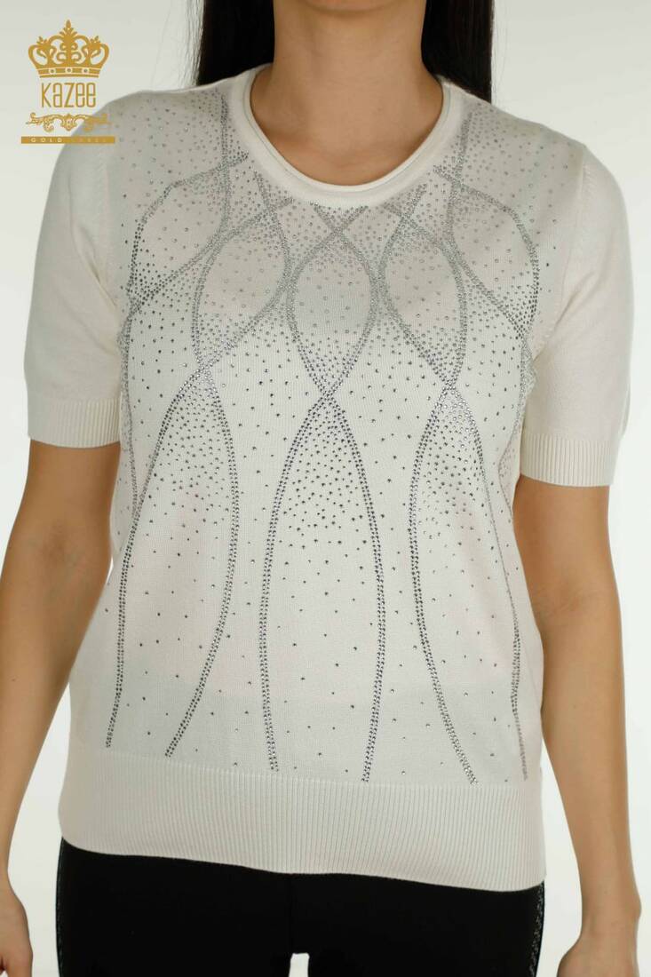 Kadın Triko Amerikan Model Ekru - 30686 | KAZEE Kadın Triko Amerikan Model Ekru - 30686 | KAZEE