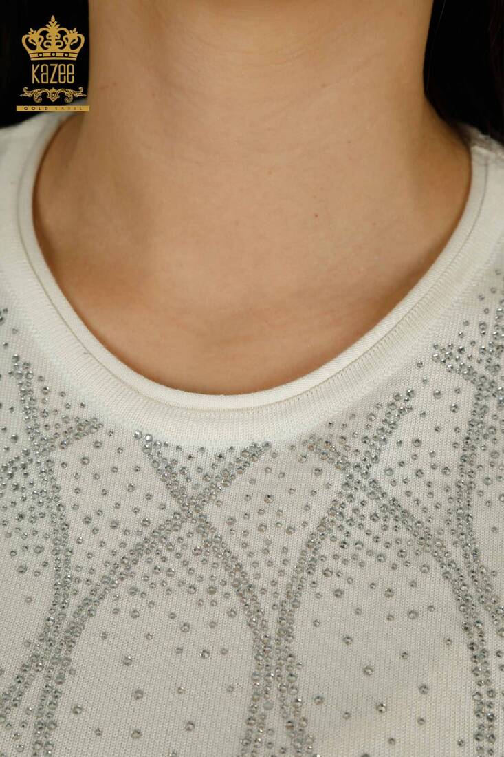 Kadın Triko Amerikan Model Ekru - 30686 | KAZEE Kadın Triko Amerikan Model Ekru - 30686 | KAZEE