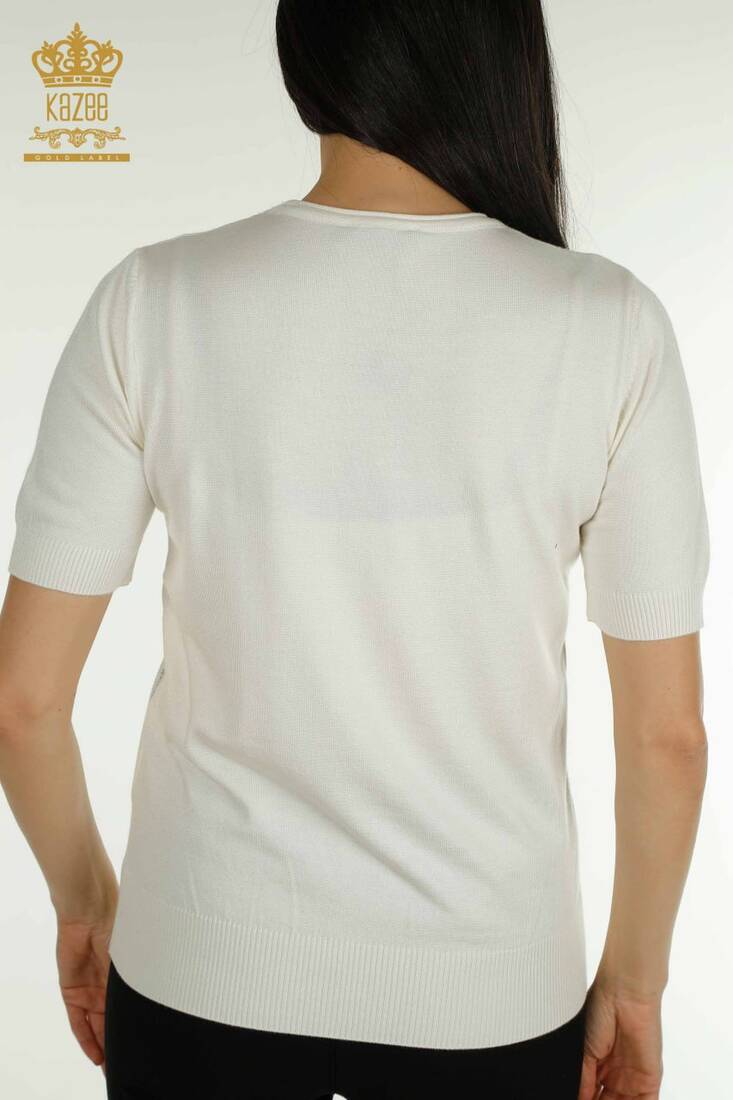 Kadın Triko Amerikan Model Ekru - 30686 | KAZEE Kadın Triko Amerikan Model Ekru - 30686 | KAZEE
