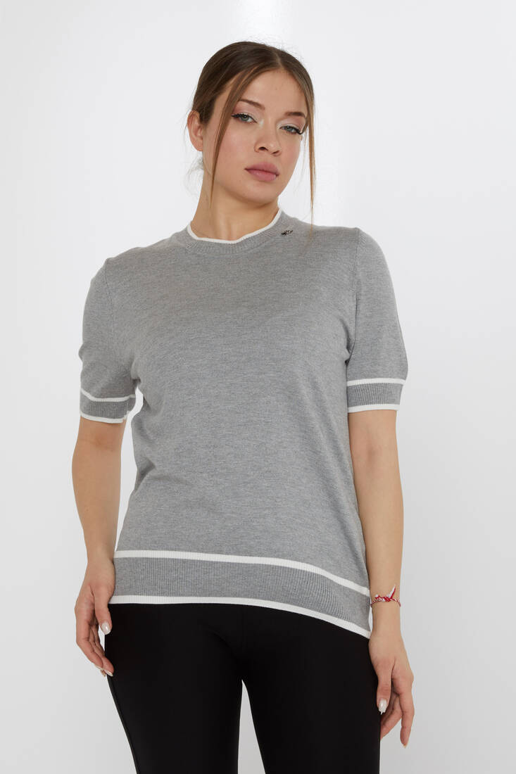 KAZEE - Kadın Triko Amerikan Model Gri-Ekru - 31292 | KAZEE