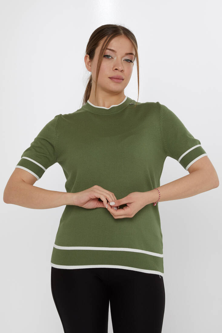 KAZEE - Kadın Triko Amerikan Model Haki-Ekru - 31292 | KAZEE