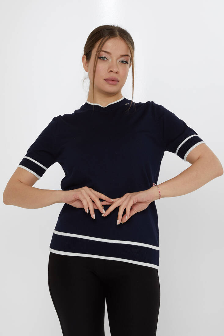 KAZEE - Kadın Triko Amerikan Model Lacivert-Ekru - 31292 | KAZEE