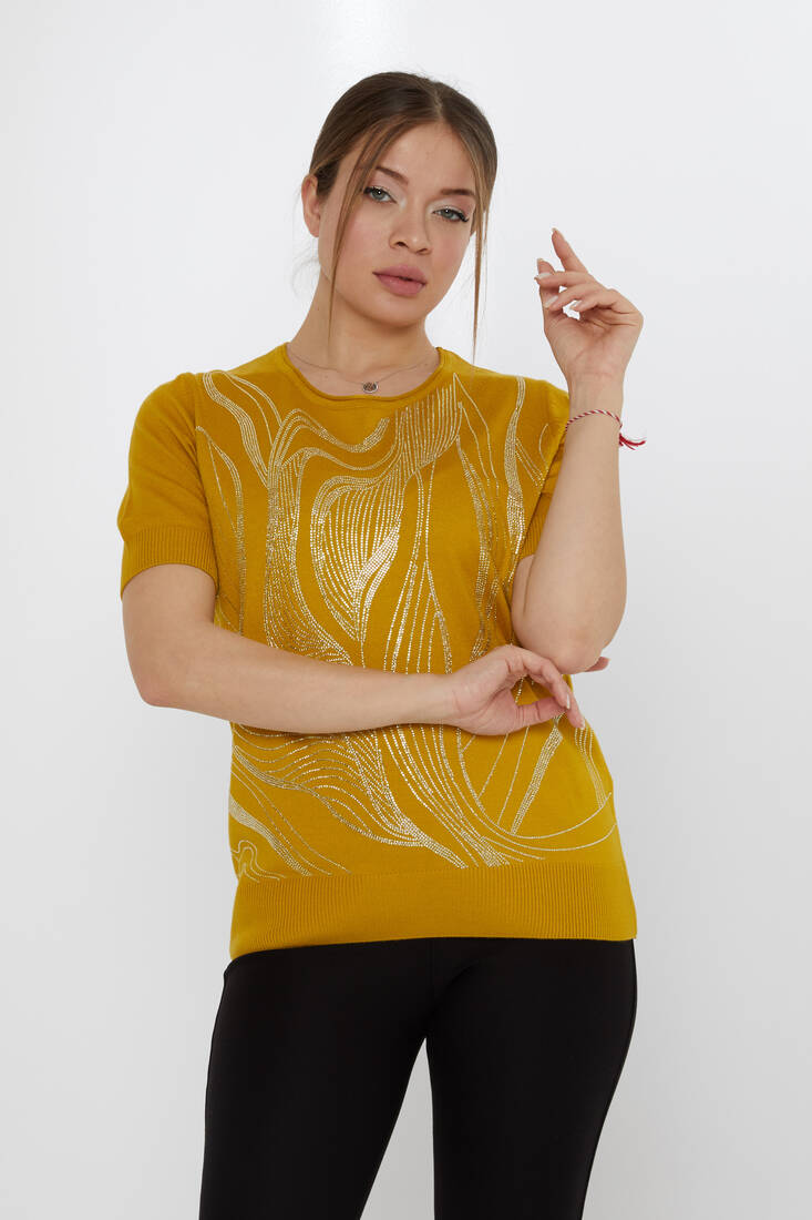 Kadın Triko Amerikan Model Safran - 30315 | KAZEE Kadın Triko Amerikan Model Safran - 30315 | KAZEE