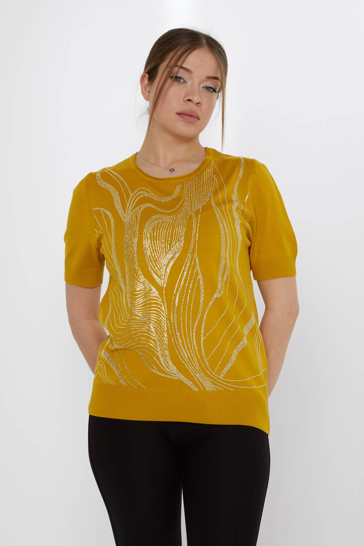 Kadın Triko Amerikan Model Safran - 30315 | KAZEE Kadın Triko Amerikan Model Safran - 30315 | KAZEE