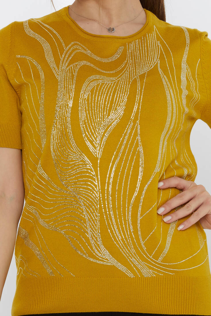 Kadın Triko Amerikan Model Safran - 30315 | KAZEE Kadın Triko Amerikan Model Safran - 30315 | KAZEE