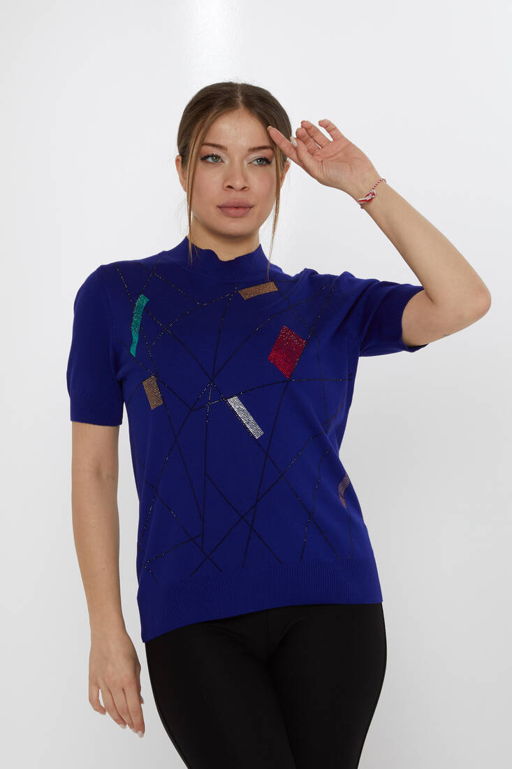 Kazee - Kadın Triko Amerikan Model Saks - 30078 | KAZEE Kazee - Kadın Triko Amerikan Model Saks - 30078 | KAZEE