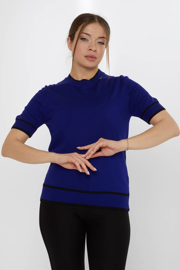 KAZEE - Kadın Triko Amerikan Model Saks-Siyah - 31292 | KAZEE