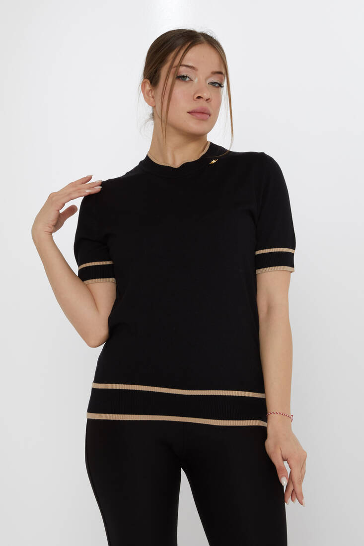 KAZEE - Kadın Triko Amerikan Model Siyah-Bej - 31292 | KAZEE