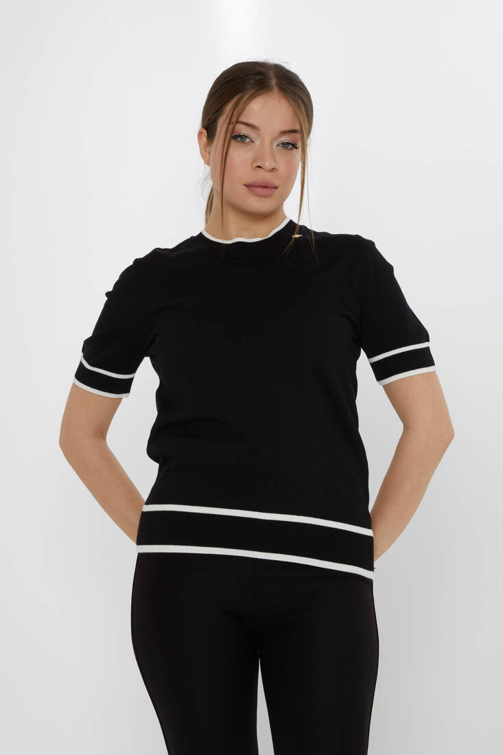 KAZEE - Kadın Triko Amerikan Model Siyah-Ekru - 31292 | KAZEE