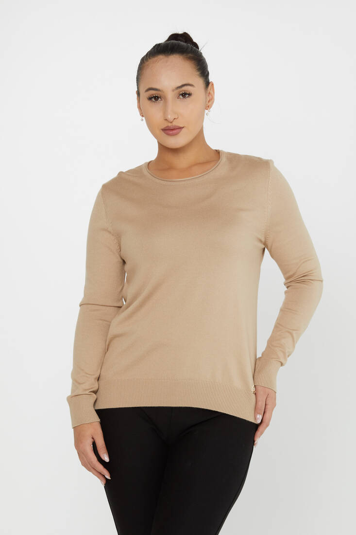 Kazee - Kadın Triko Basic Bisiklet Yaka Bej - 30899 | KAZEE