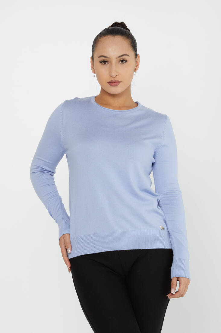 Kazee - Kadın Triko Basic Bisiklet Yaka Mavi - 30899 | KAZEE