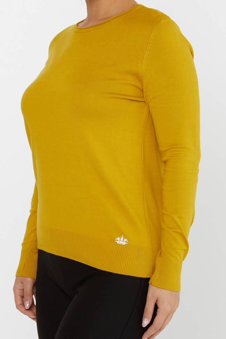 Kadın Triko Basic Bisiklet Yaka Safran - 30899 | KAZEE