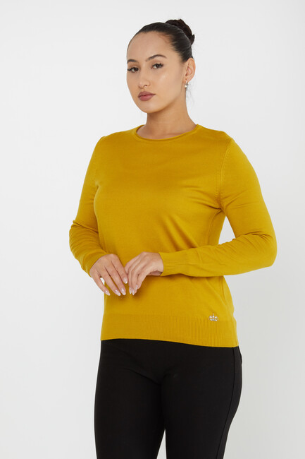 Kazee - Kadın Triko Basic Bisiklet Yaka Safran - 30899 | KAZEE
