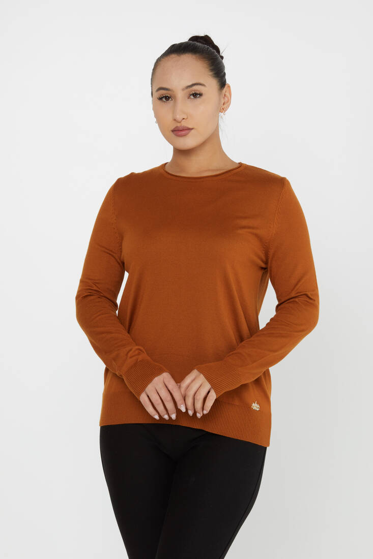 Kazee - Kadın Triko Basic Bisiklet Yaka Taba - 30899 | KAZEE