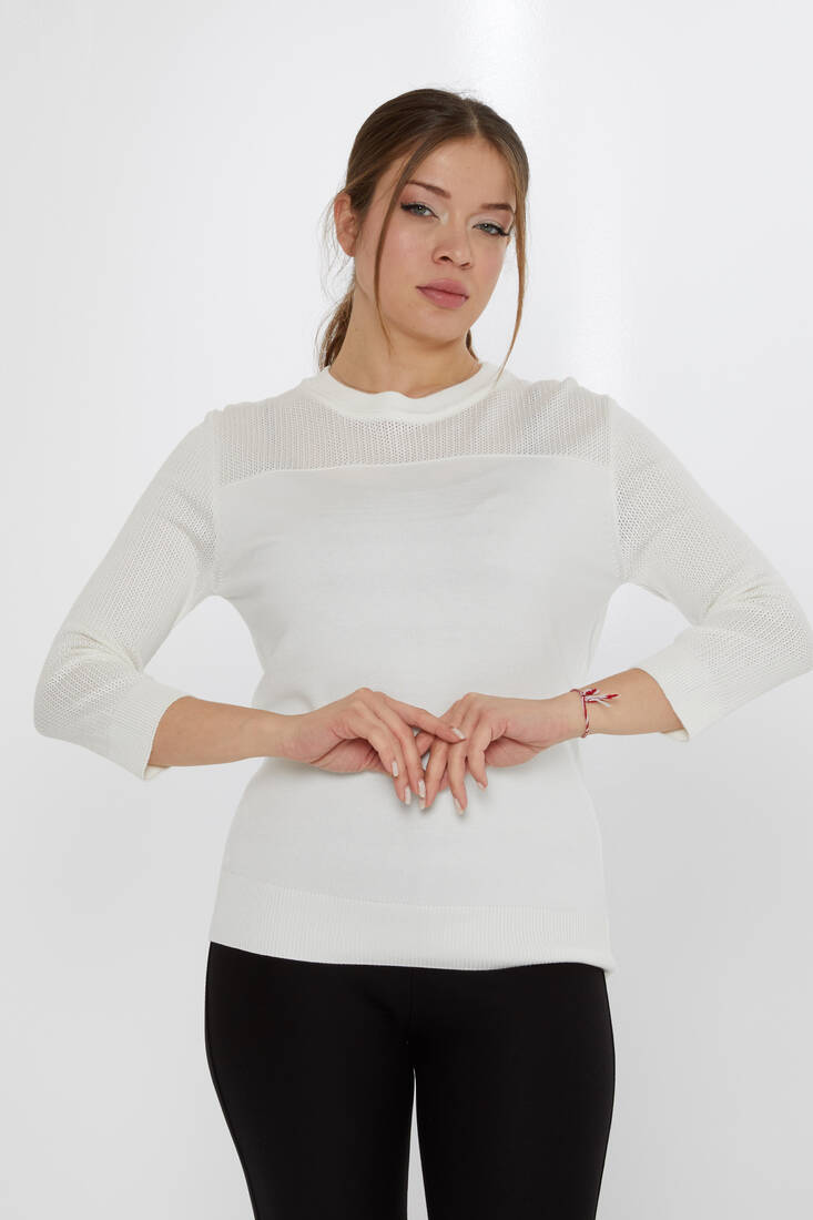 Kazee - Kadın Triko Bisiklet Yaka Ekru - 30258 | KAZEE