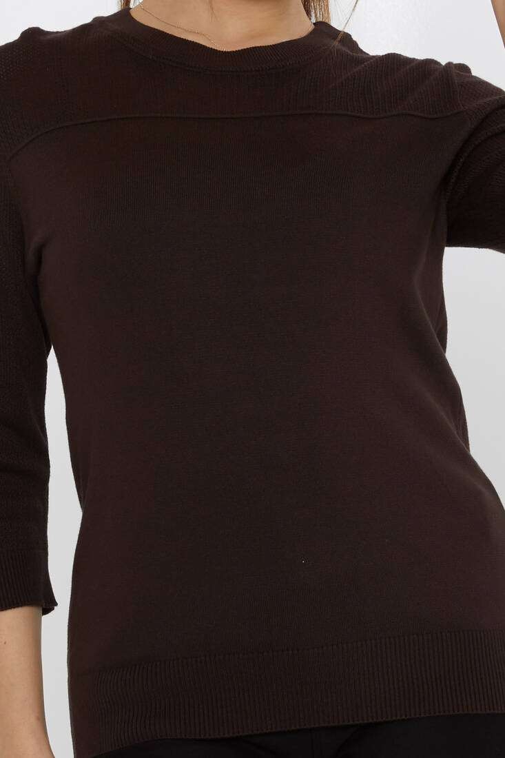 Kadın Triko Bisiklet Yaka Koyu Kahve - 30258 | KAZEE