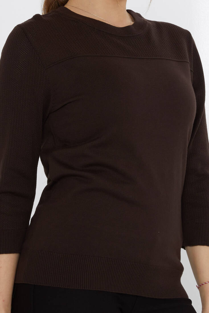 Kadın Triko Bisiklet Yaka Koyu Kahve - 30258 | KAZEE