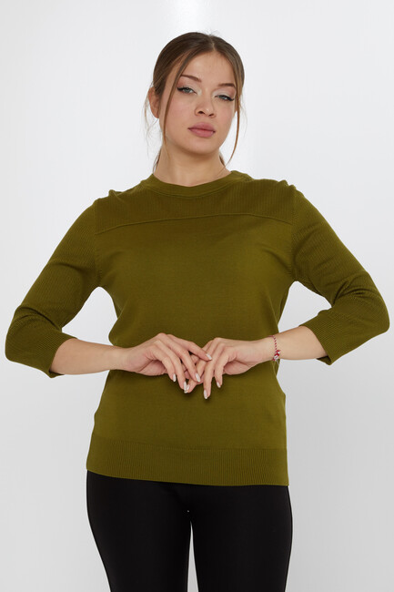 Kadın Triko Bisiklet Yaka Koyu Yeşil - 30258 | KAZEE - Thumbnail