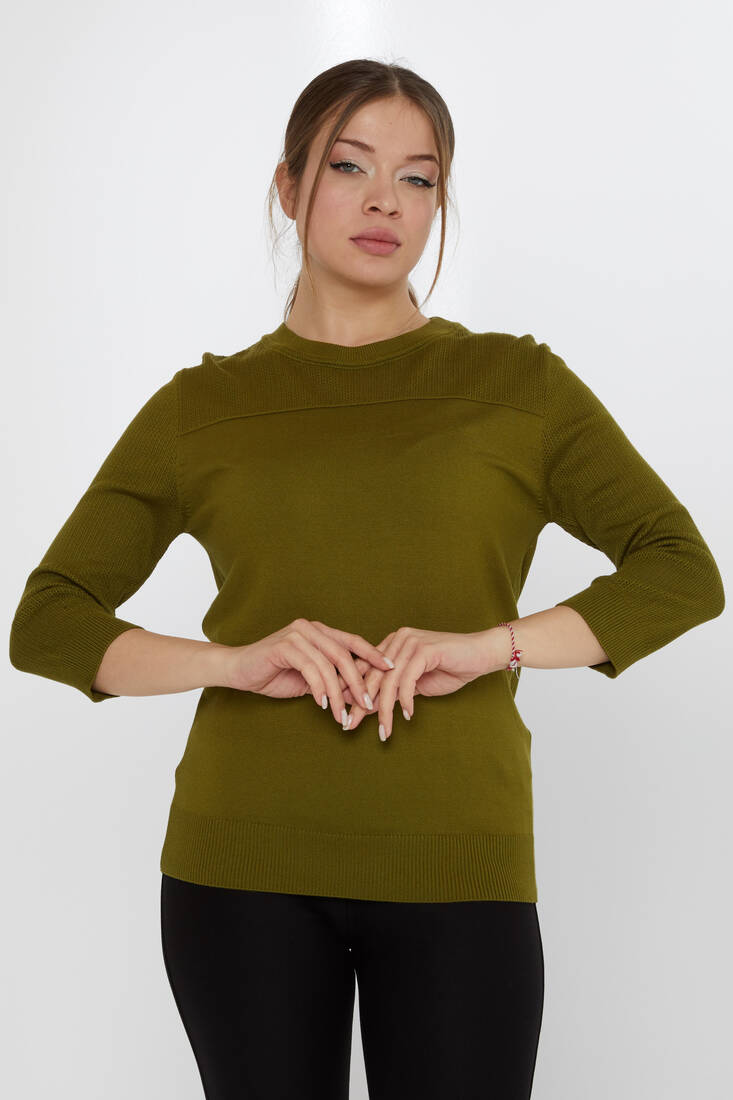 Kadın Triko Bisiklet Yaka Koyu Yeşil - 30258 | KAZEE