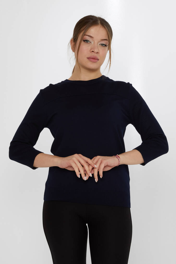 Kazee - Kadın Triko Bisiklet Yaka Lacivert - 30258 | KAZEE