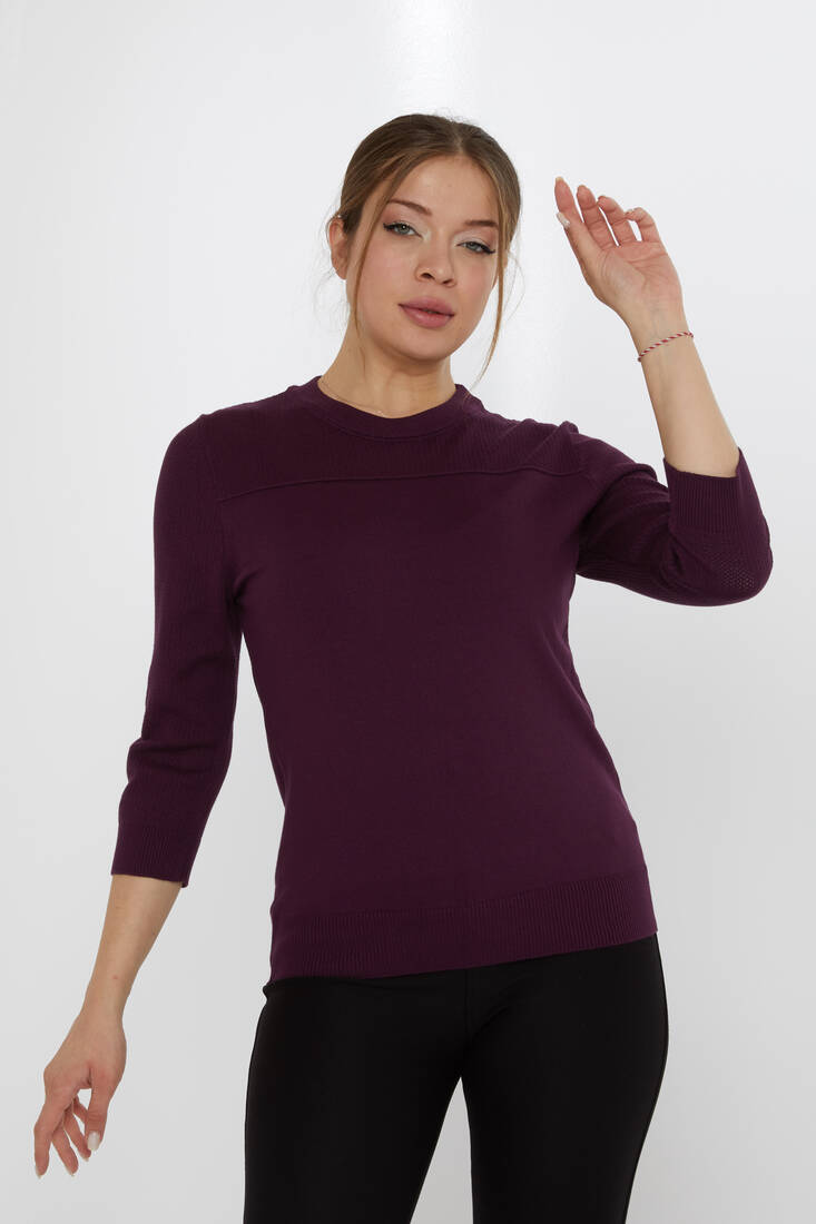 Kazee - Kadın Triko Bisiklet Yaka Mor - 30258 | KAZEE