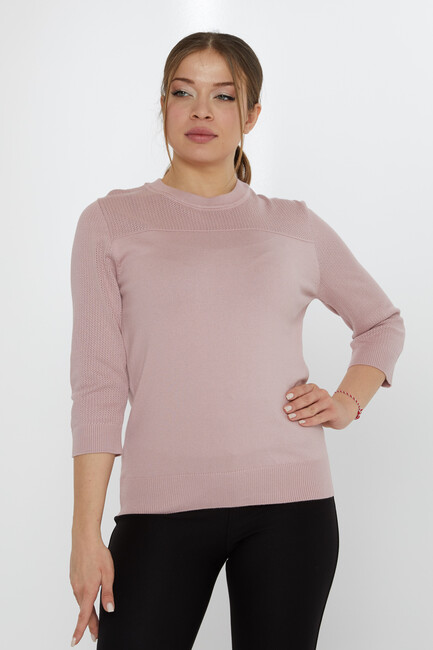 Kadın Triko Bisiklet Yaka Pudra - 30258 | KAZEE - Thumbnail