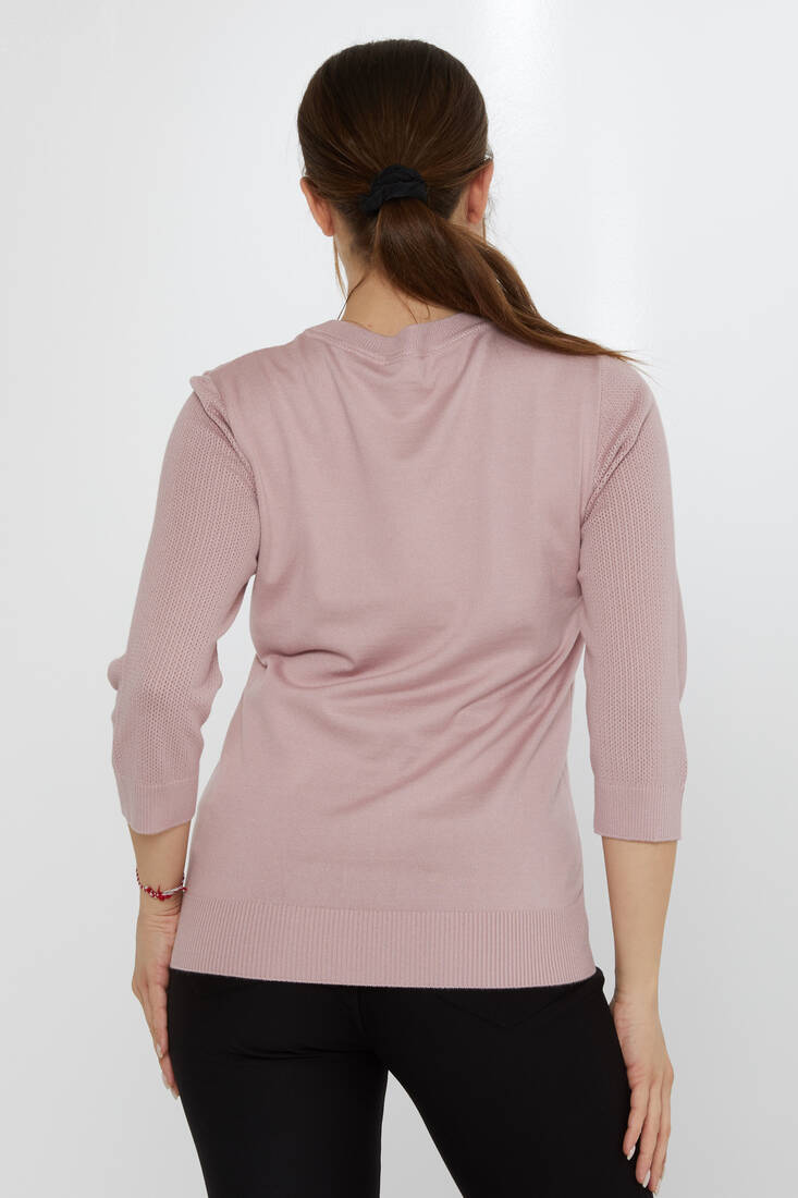 Kadın Triko Bisiklet Yaka Pudra - 30258 | KAZEE