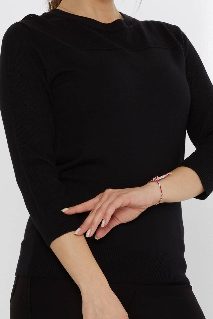 Kadın Triko Bisiklet Yaka Siyah - 30258 | KAZEE