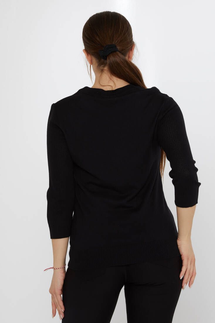 Kadın Triko Bisiklet Yaka Siyah - 30258 | KAZEE