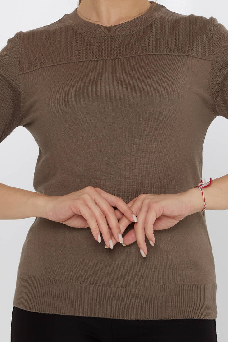 Kadın Triko Bisiklet Yaka Vizon - 30258 | KAZEE