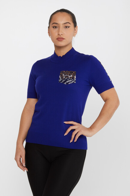 Kazee - Kadın Triko Cep Taş Detaylı Saks - 31623 | KAZEE Kazee - Kadın Triko Cep Taş Detaylı Saks - 31623 | KAZEE