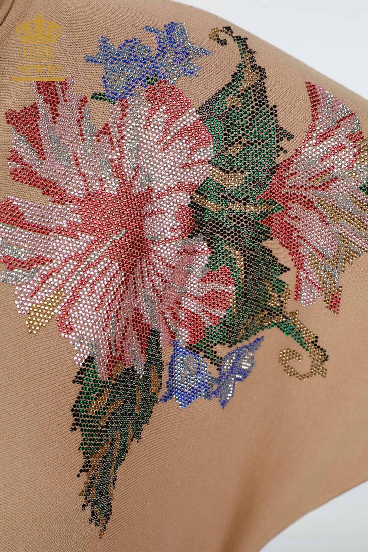 Kadın Triko Çiçek Desenli Bej - 16190 | KAZEE