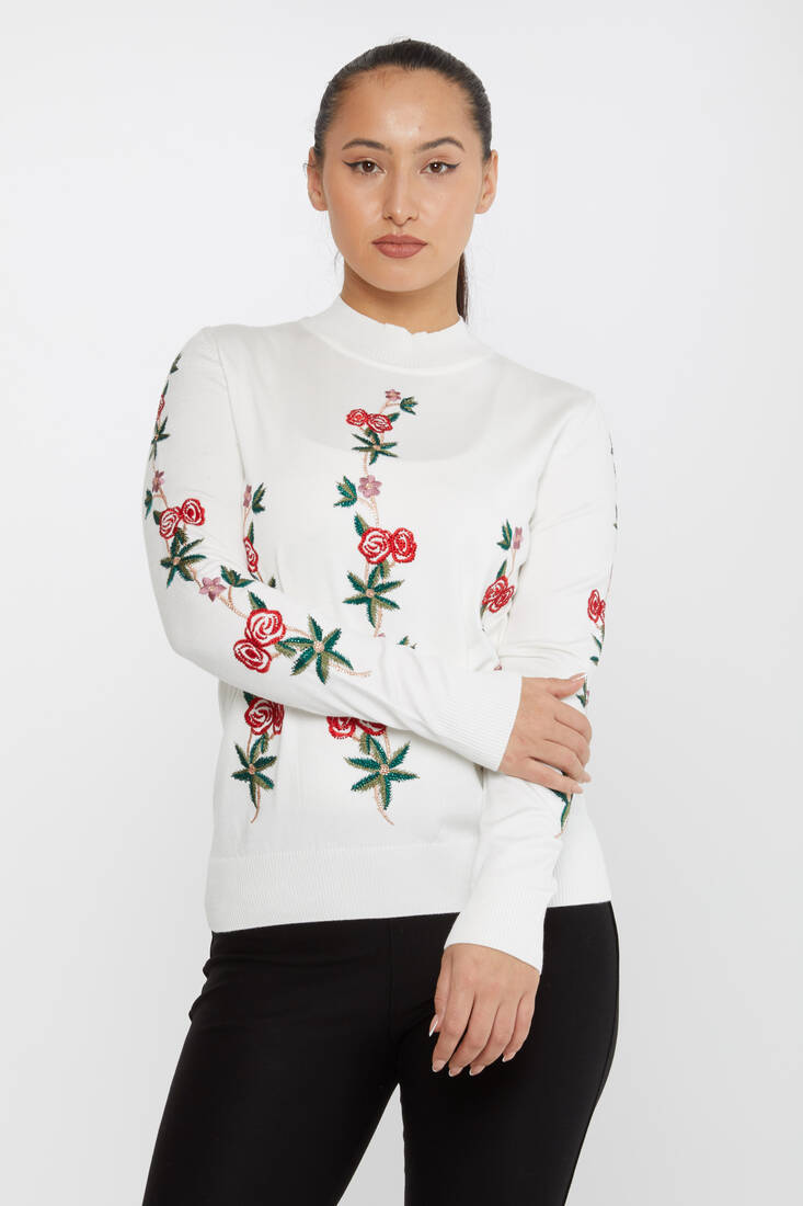 Kazee - Kadın Triko Çiçek Desenli Ekru - 16285 | KAZEE Kazee - Kadın Triko Çiçek Desenli Ekru - 16285 | KAZEE