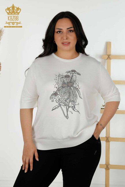 Kazee - Kadın Triko Çiçek Desenli Ekru - 16963 | KAZEE Kazee - Kadın Triko Çiçek Desenli Ekru - 16963 | KAZEE