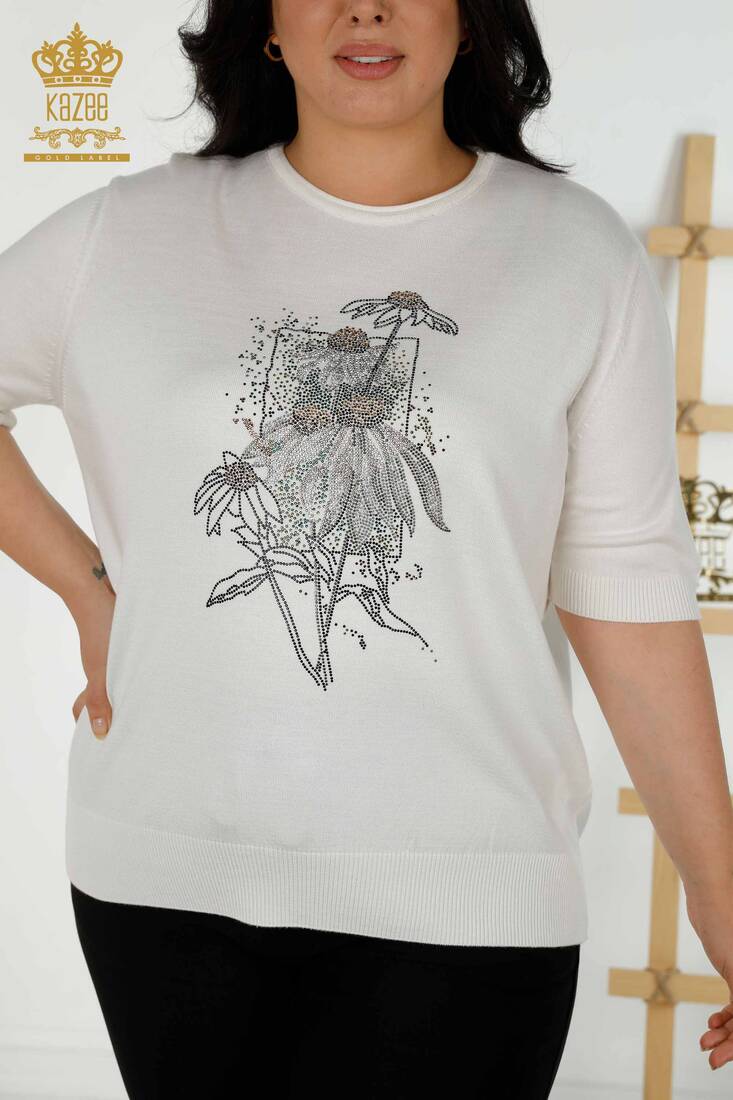 Kadın Triko Çiçek Desenli Ekru - 16963 | KAZEE Kadın Triko Çiçek Desenli Ekru - 16963 | KAZEE
