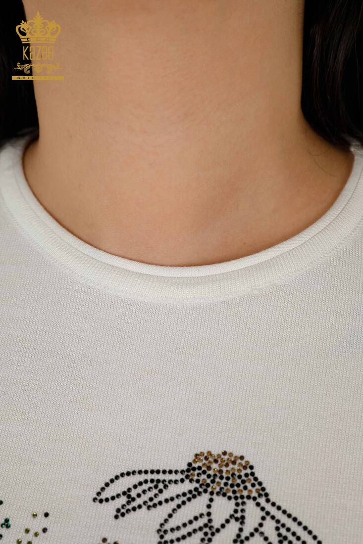 Kadın Triko Çiçek Desenli Ekru - 16963 | KAZEE Kadın Triko Çiçek Desenli Ekru - 16963 | KAZEE