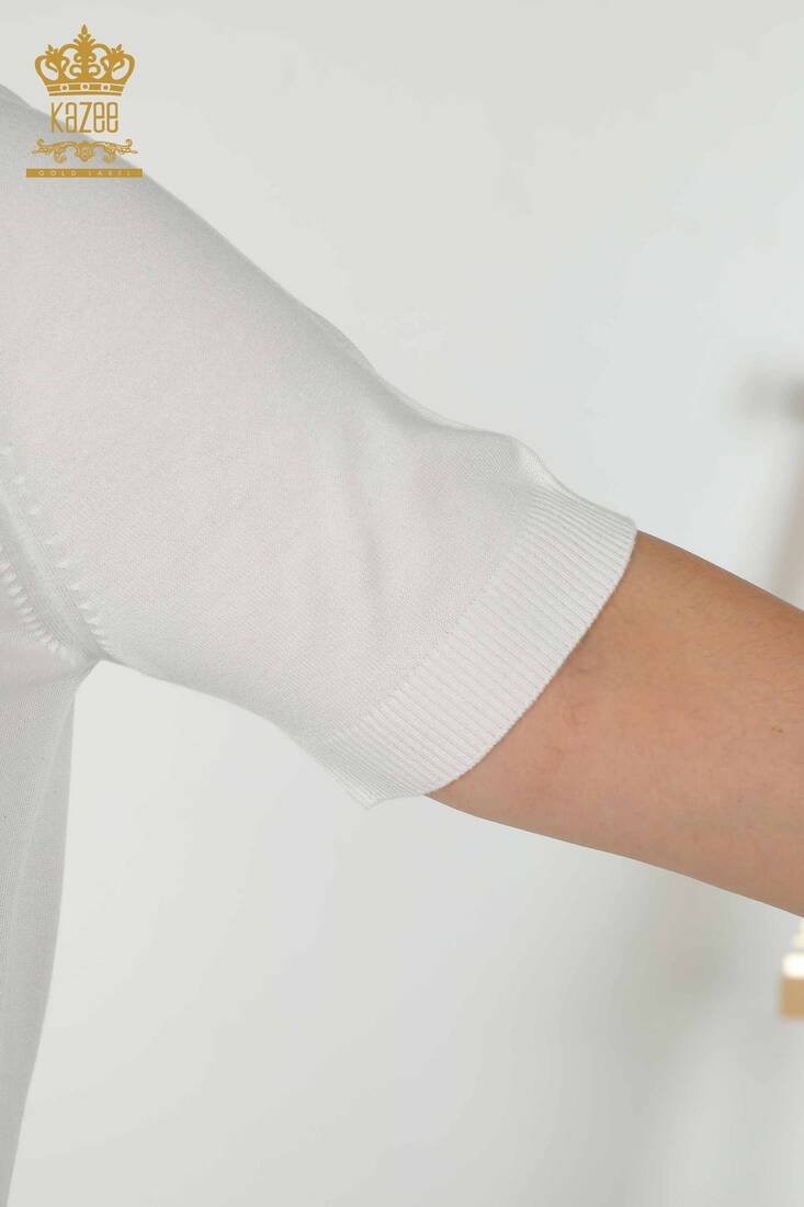 Kadın Triko Çiçek Desenli Ekru - 16963 | KAZEE Kadın Triko Çiçek Desenli Ekru - 16963 | KAZEE