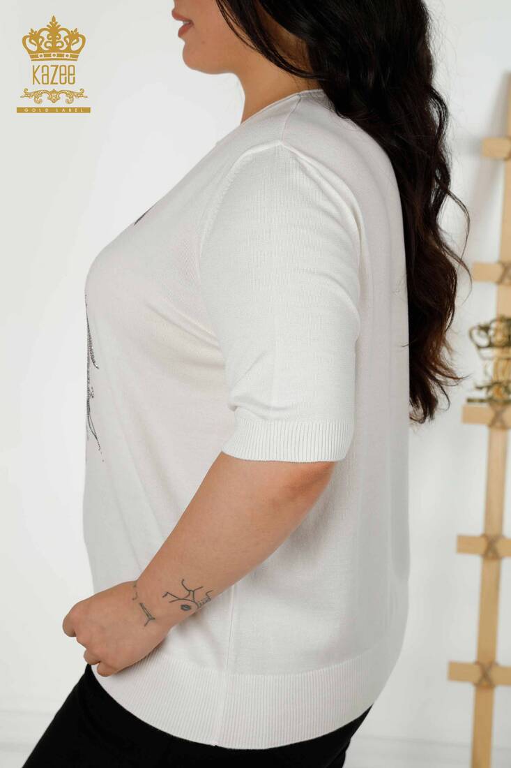 Kadın Triko Çiçek Desenli Ekru - 16963 | KAZEE Kadın Triko Çiçek Desenli Ekru - 16963 | KAZEE