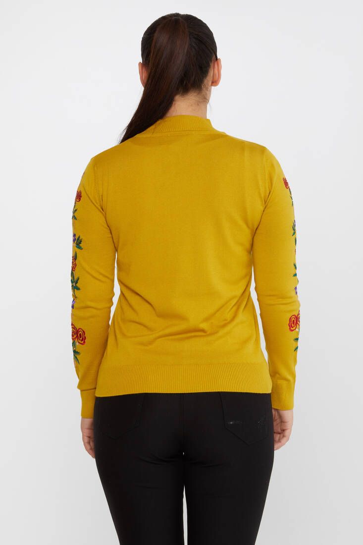 Kadın Triko Çiçek Desenli Safran - 16285 | KAZEE Kadın Triko Çiçek Desenli Safran - 16285 | KAZEE