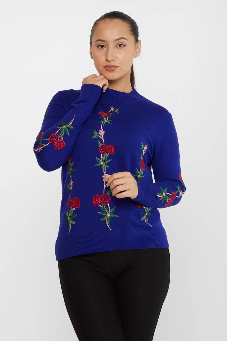 Kadın Triko Çiçek Desenli Saks - 16285 | KAZEE Kadın Triko Çiçek Desenli Saks - 16285 | KAZEE