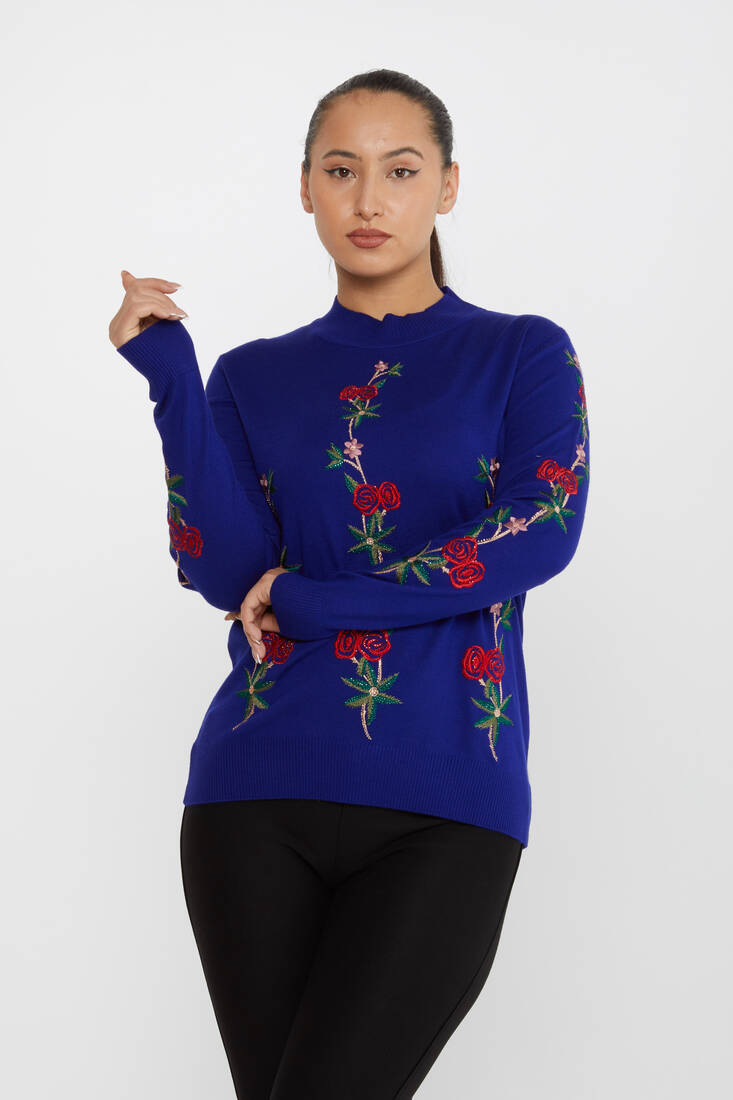 Kazee - Kadın Triko Çiçek Desenli Saks - 16285 | KAZEE Kazee - Kadın Triko Çiçek Desenli Saks - 16285 | KAZEE