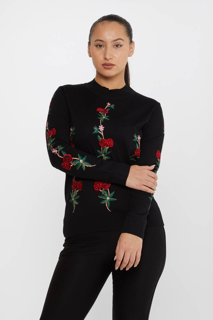 Kazee - Kadın Triko Çiçek Desenli Siyah - 16285 | KAZEE Kazee - Kadın Triko Çiçek Desenli Siyah - 16285 | KAZEE