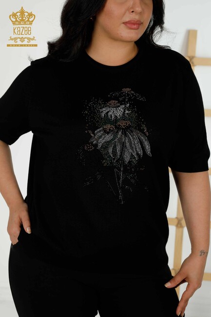 Kadın Triko Çiçek Desenli Siyah - 16963 | KAZEE - Thumbnail