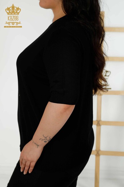 Kadın Triko Çiçek Desenli Siyah - 16963 | KAZEE - Thumbnail