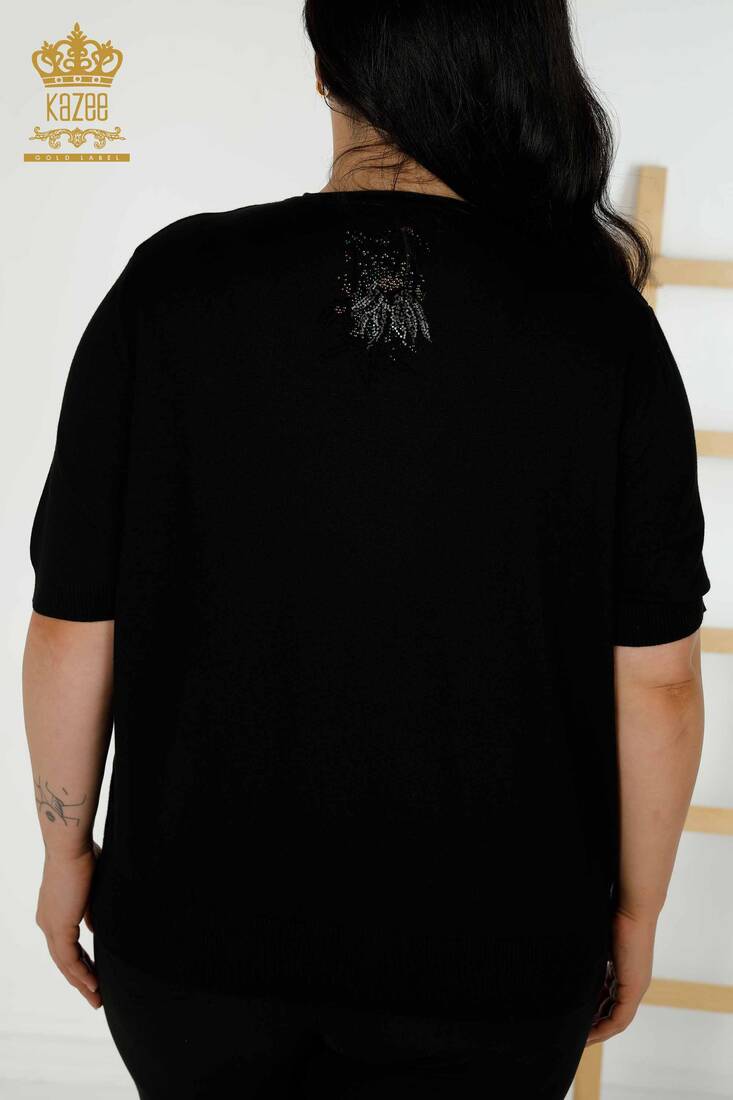 Kadın Triko Çiçek Desenli Siyah - 16963 | KAZEE Kadın Triko Çiçek Desenli Siyah - 16963 | KAZEE